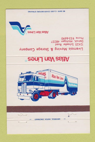 Matchbook Cover - Atlas Van Lines Trucking Detroit MI 40 Strike