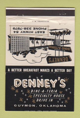 Matchbook Cover - Denny's Restaurant Guymon OK 40 Strike