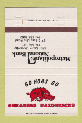 Matchbook Cover - Metro Bank Arkansas Razorbacks 1982 Schedule 40 Strike