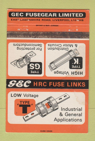Matchbook Cover - GEC Ruse Gear Liverpool England 40 Strike