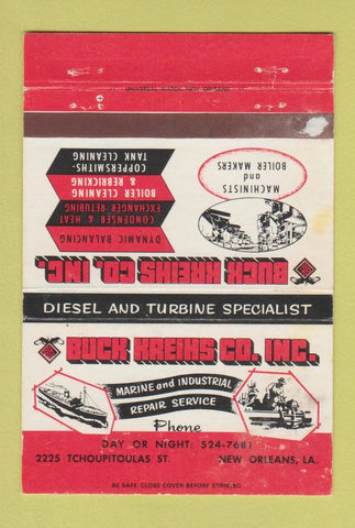 Matchbook Cover - Buck Kreihs Marine Repair New Orleans LA WORN 40 Strike