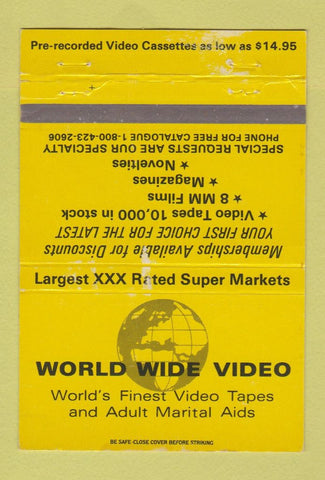 Matchbook Cover - World Wide Video XXX Porn WEAR 40 Strike