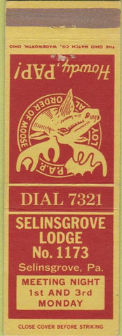 Matchbook Cover - Matchbook Cover Moose Lodge Selinsgrove PA