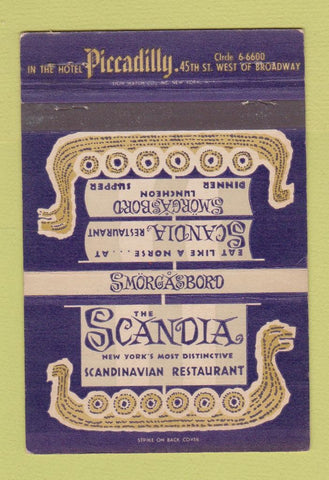 Matchbook Cover Scandia Restaurant New York City Hotel Piccadilly WEAR 40 Strike
