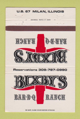 Matchbook Cover - Bixby's BBQ Ranch Milan IL 40 Strike