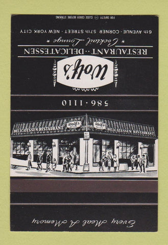 Matchbook Cover - Wolf's Restaurant Deli New York City SAMPLE 40 Strike