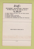 Matchbook Cover - Wolf's Restaurant Deli New York City SAMPLE 40 Strike
