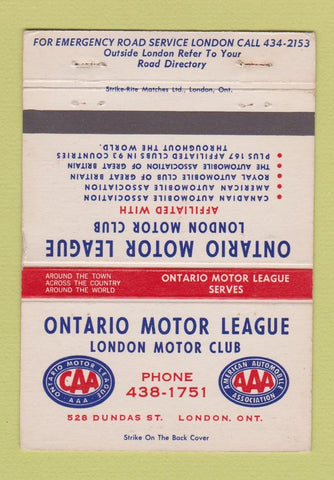 Matchbook Cover - Ontario Motor League London ON CAA  WEAR 40 Strike