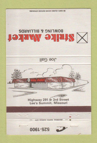 Matchbook Cover - Strike Market Bowling Billiards Lee's Summit MO 40 Strike