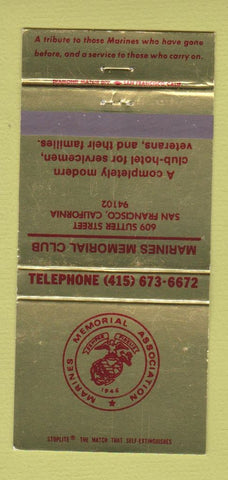 Matchbook Cover - Marines Memorial Association San Francisco CA 30 Strike