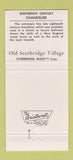 Matchbook Cover - Old Sturbridge Village MA Chandelier 30 Strike