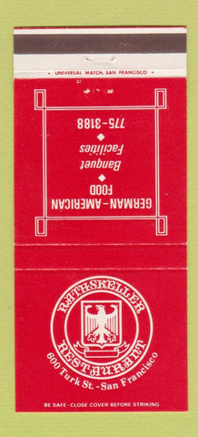 Matchbook Cover - Rathskeller Restaurant San Francisco CA German 30 Strike