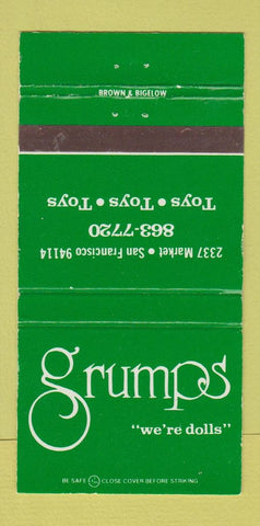 Matchbook Cover - Grumps Toys San Francisco CA WORN 30 Strike