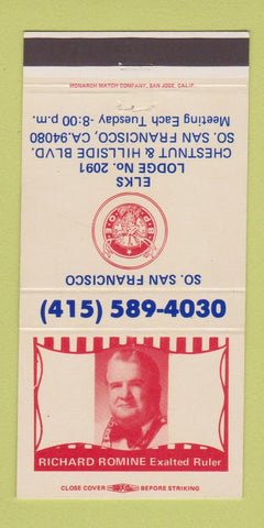 Matchbook Cover - Elks Lodge South San Francisco CA 30 Strike