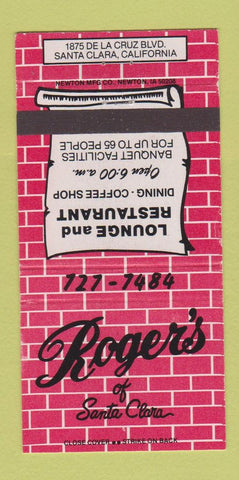 Matchbook Cover - Roger's Restaurant Santa Clara CA 30 Strike