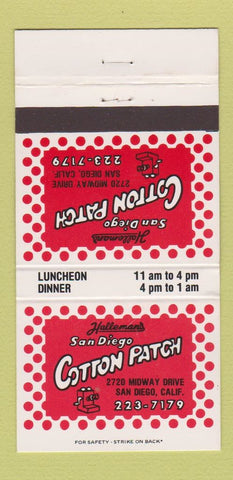 Matchbook Cover - Helleman's Cotton Patch San Diego CA 30 Strike