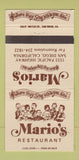 Matchbook Cover - Mario's Restaurant San Diego CA 30 Strike