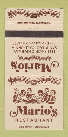 Matchbook Cover - Mario's Restaurant San Diego CA 30 Strike