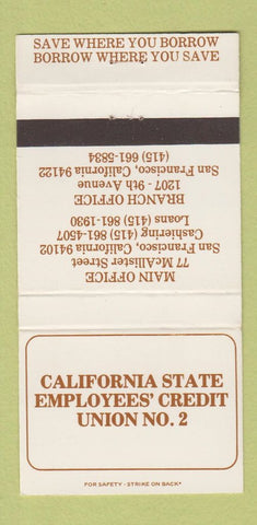 Matchbook Cover - California Employees' Credit Union San Francisco CA 30 Strike