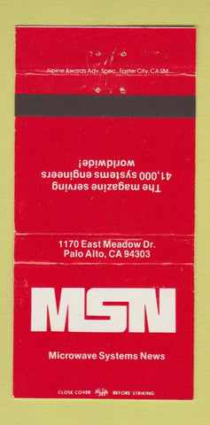 Matchbook Cover - Microwave Sysems News Magazine Palo Alto CA 30 Strike