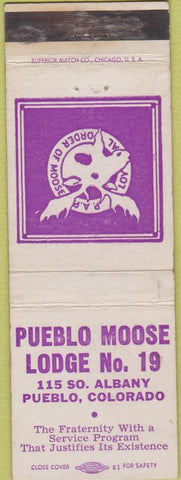 Matchbook Cover - Matchbook Cover Moose Lodge Pueblo CO WEAR