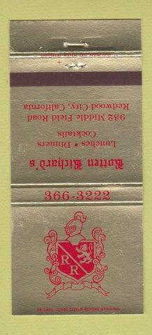 Matchbook Cover - Rotten Richard's Restaurant Redwood City CA 30 Strike
