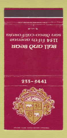 Matchbook Cover - Bull and Bear San Diego CA 30 Strike