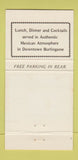 Matchbook Cover - La Pinata Mexican Burlingame CA 30 Strike