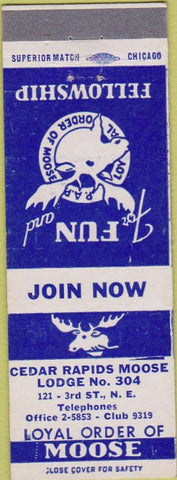 Matchbook Cover - Matchbook Cover Moose Lodge Cedar Rapids IA