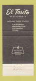 Matchbook Cover - El Torito Mexican Food CA WA Colorado TX 30 Strike