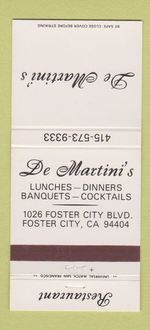 Matchbook Cover - De Martini's Restaurant Foster City LA 30 Strike