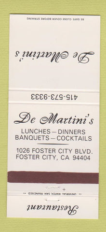 Matchbook Cover - De Martini's Restaurant Foster City LA 30 Strike