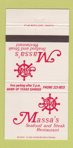Matchbook Cover - Massa's Seafood Steak Houston TX 30 Strike