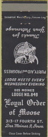 Matchbook Cover - Matchbook Cover Moose Lodge Des Moines IA
