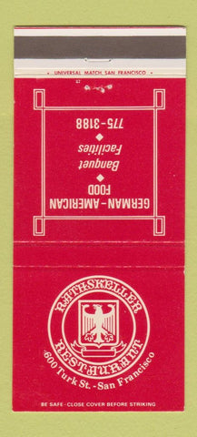 Matchbook Cover - Rathskeller Restaurant San Francisco CA German 30 Strike