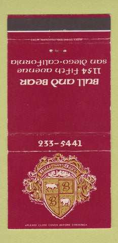 Matchbook Cover - Bull and Bear San Diego CA 30 Strike