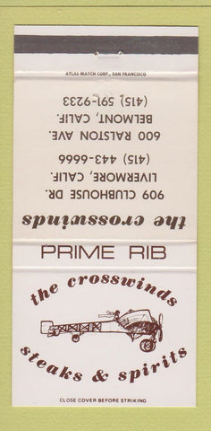 Matchbook Cover - Crosswinds Steak Spirits Livermore Belmont CA 30 Strike