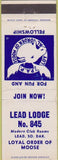 Matchbook Cover - Matchbook Cover Moose Lodge Lead SD
