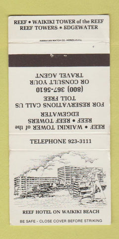 Matchbook Cover - Reef Hotel Waikiki Beach Hawaii WORN 30 Strike