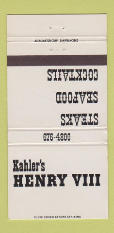 Matchbook Cover - Kahler's Henry VIII Restaurant Concord CA WEAR 30 Strike