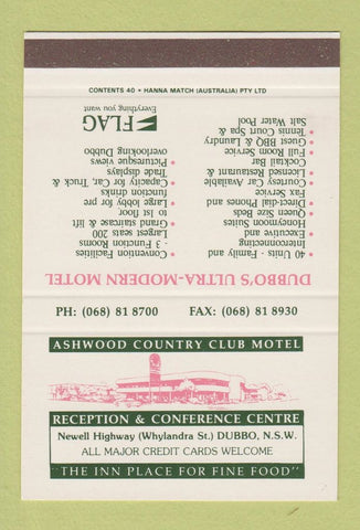 Matchbook Cover - Ashwood Country Club Dubbo Australia SAMPLE 40 Strike