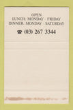 Matchbook Cover - The Argo Restaurant South Yarra Australia SAMPLE 40 Strike