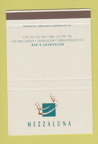 Matchbook Cover - Mezzaluna Restaurant Sydney Australia SAMPLE 40 Strike