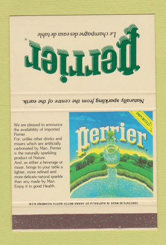 Matchbook Cover - Perrier Australia water SAMPLE 40 Strike