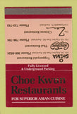 Matchbook Cover - Choe Kwun Restaurants Auckland New Zealand SAMPLE 40 Strike