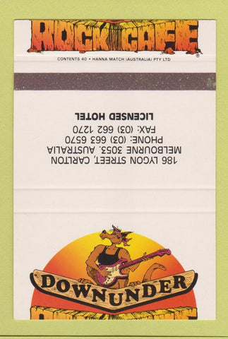 Matchbook Cover - Downunder Rock Cafe Melbourne Australia SAMPLE 40 Strike