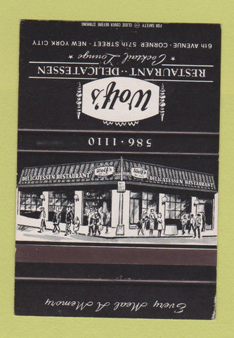 Matchbook Cover - Wolf's Restaurant Deli New York City SAMPLE 40 Strike