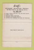 Matchbook Cover - Wolf's Restaurant Deli New York City SAMPLE 40 Strike