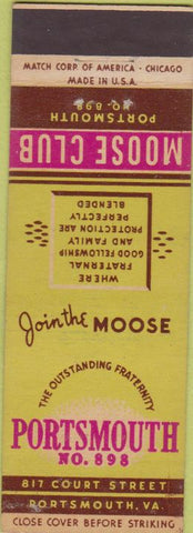 Matchbook Cover - Matchbook Cover Moose Lodge Portsmouth VA