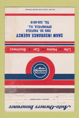 Matchbook Cover - Shaw Insurance Agency Springfield IL WEAR 40 Strike
